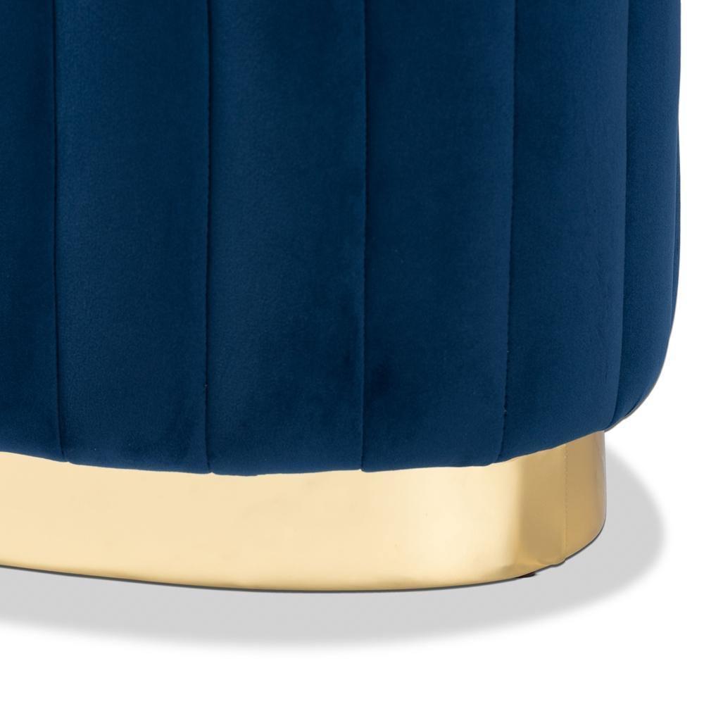 Kirana Glam and Luxe Navy Blue Velvet Fabric Upholstered and Gold PU Leather Ottoman FredCo