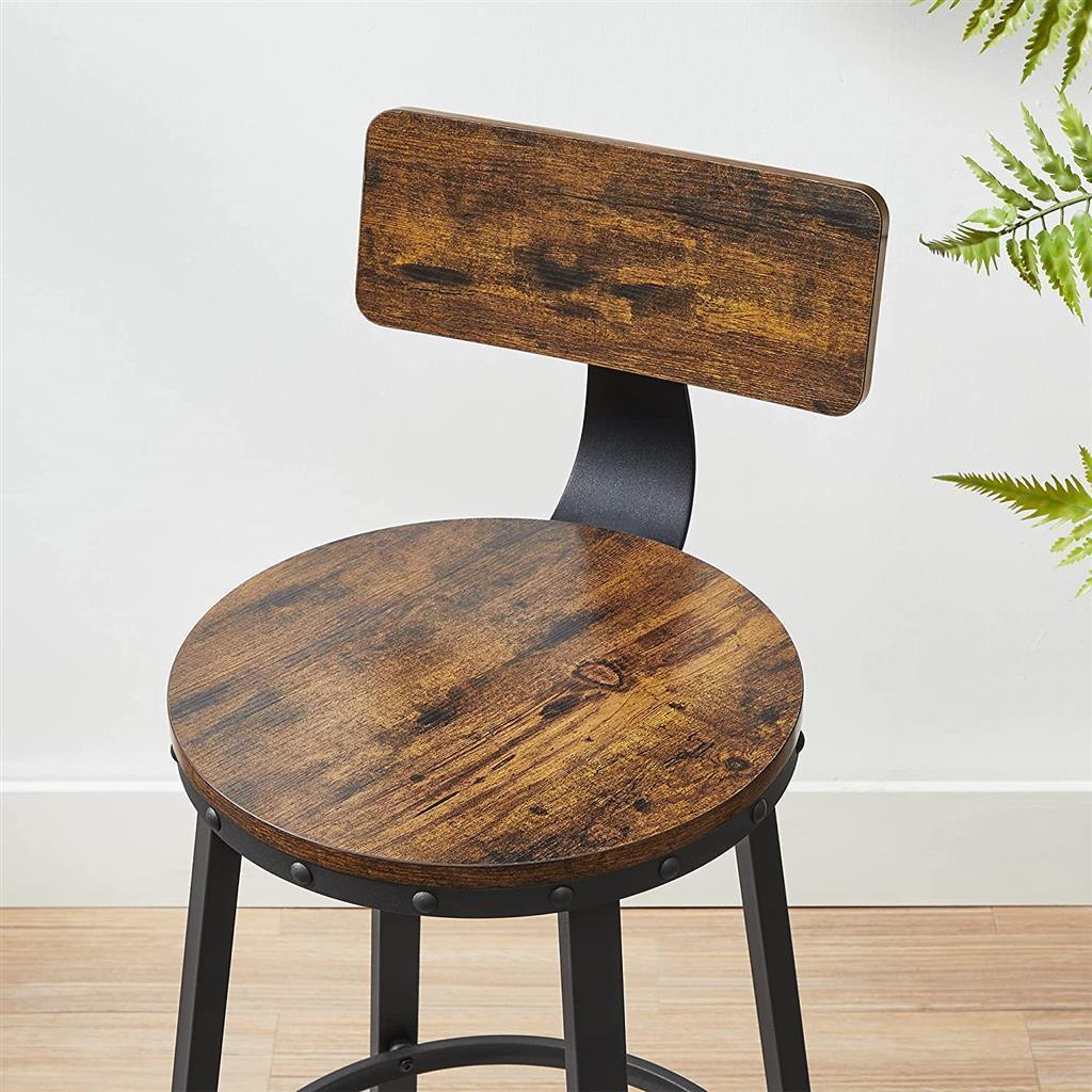 Kitchen Stools with Backrest, 24.6-Inch Brown and Black FredCo