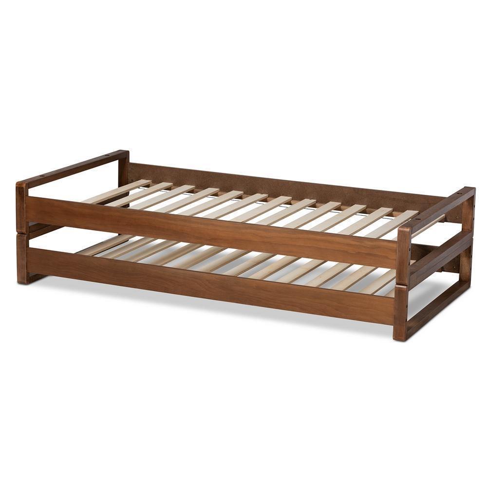 Klara Modern and Contemporary Walnut Finished Wood Expandable Twin Size to King Size Bed Frame FredCo