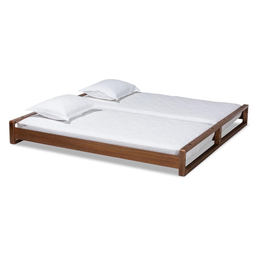 Klara Modern and Contemporary Walnut Finished Wood Expandable Twin Size to King Size Bed Frame FredCo