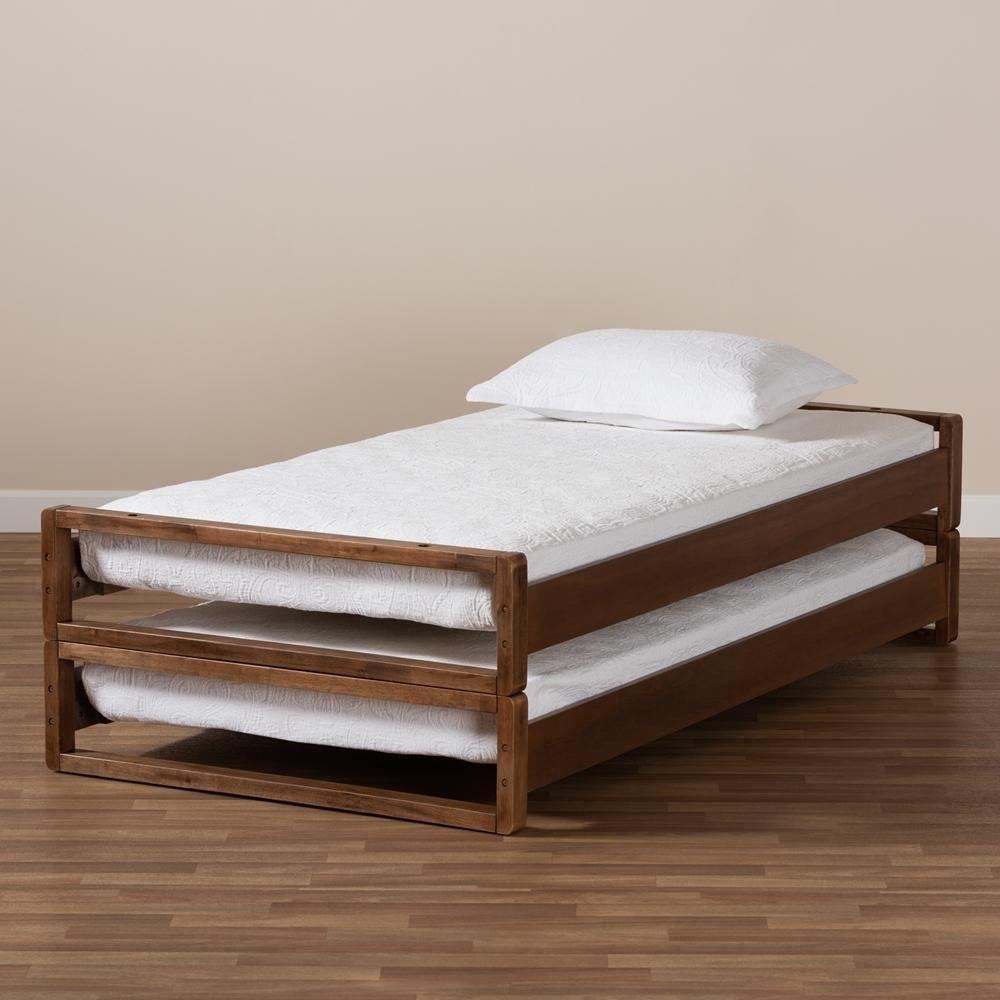 Klara Modern and Contemporary Walnut Finished Wood Expandable Twin Size to King Size Bed Frame FredCo