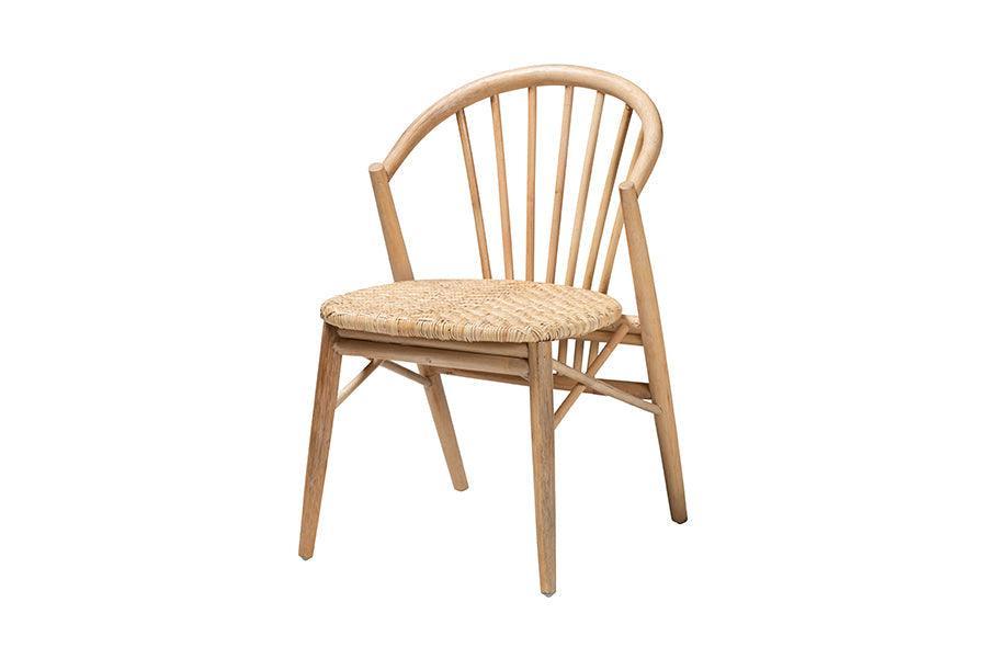 Kobe Mid-Century Modern Natural Brown Finished Wood and Rattan Dining Chair FredCo