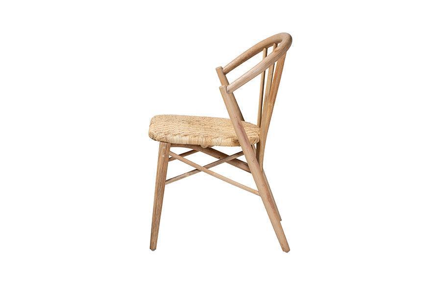 Kobe Mid-Century Modern Natural Brown Finished Wood and Rattan Dining Chair FredCo