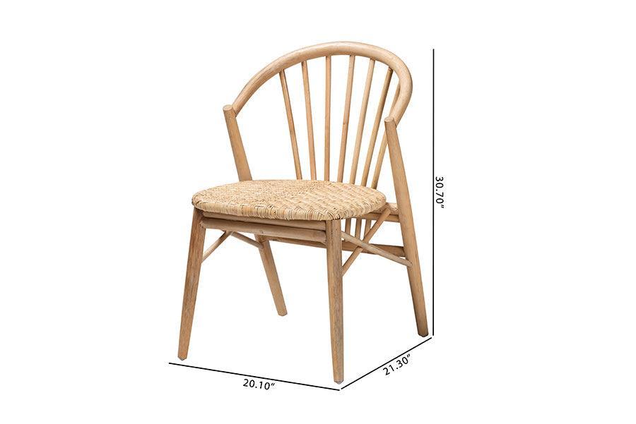Kobe Mid-Century Modern Natural Brown Finished Wood and Rattan Dining Chair FredCo