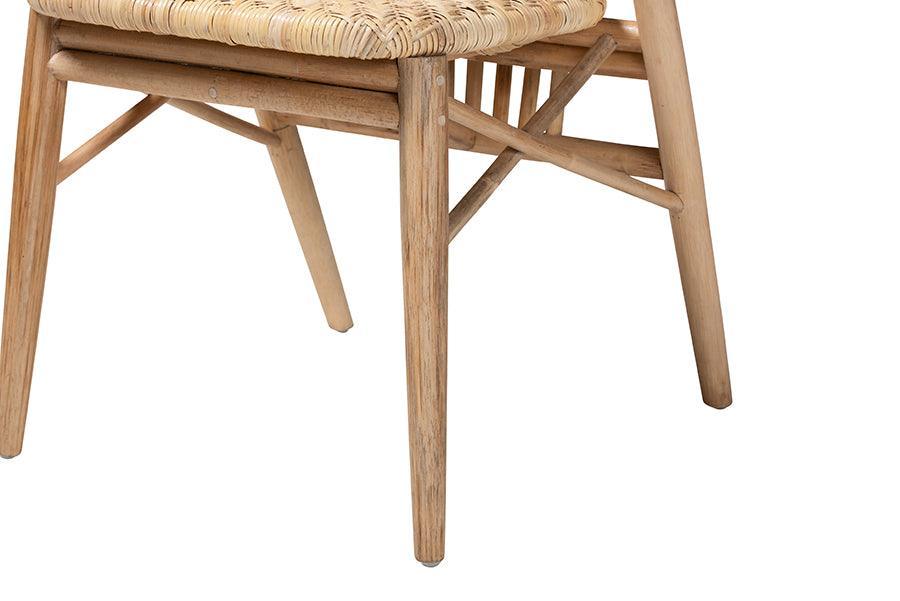 Kobe Mid-Century Modern Natural Brown Finished Wood and Rattan Dining Chair FredCo