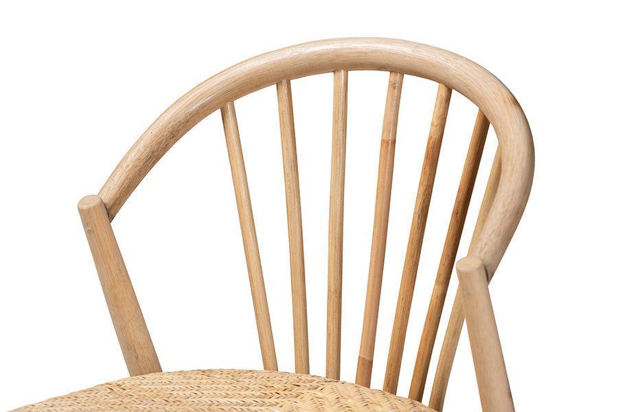 Kobe Mid-Century Modern Natural Brown Finished Wood and Rattan Dining Chair FredCo