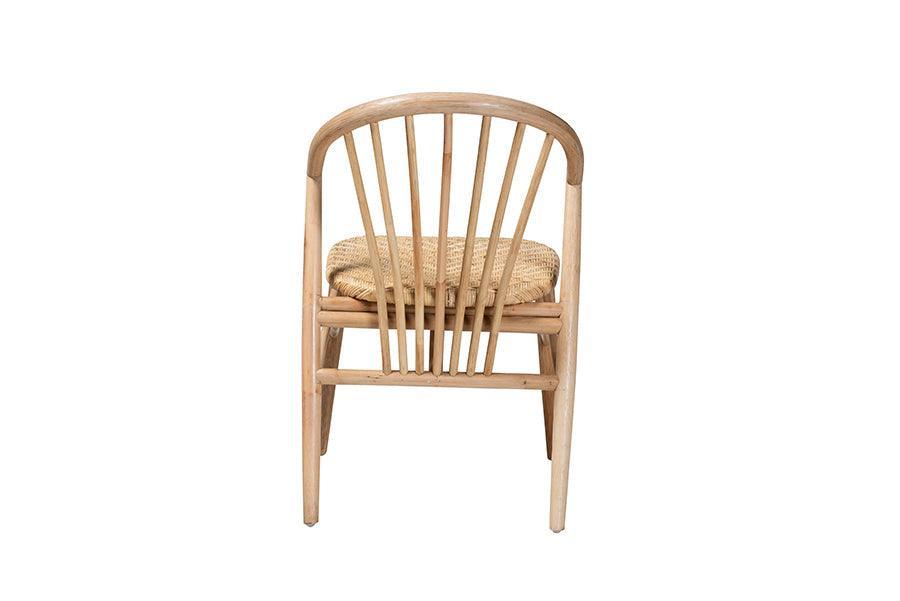 Kobe Mid-Century Modern Natural Brown Finished Wood and Rattan Dining Chair FredCo