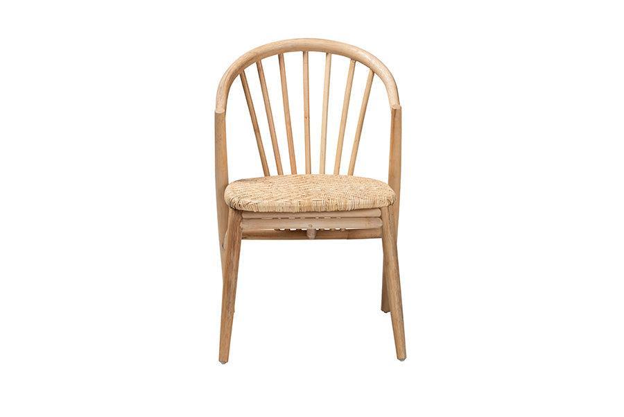 Kobe Mid-Century Modern Natural Brown Finished Wood and Rattan Dining Chair FredCo