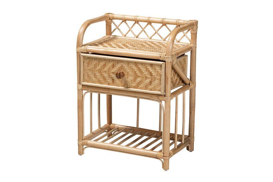Kobie Modern Bohemian Natural Brown Rattan 1-Drawer Nightstand FredCo