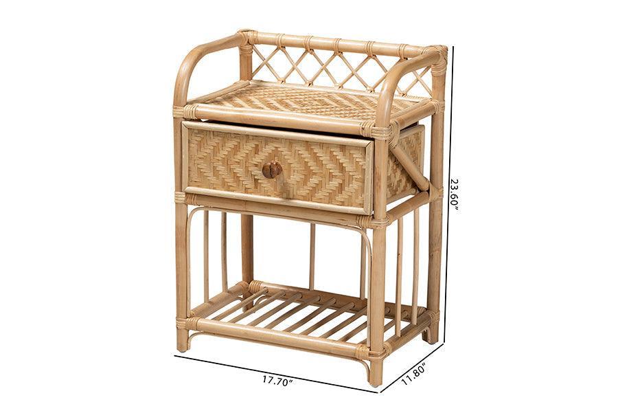 Kobie Modern Bohemian Natural Brown Rattan 1-Drawer Nightstand FredCo