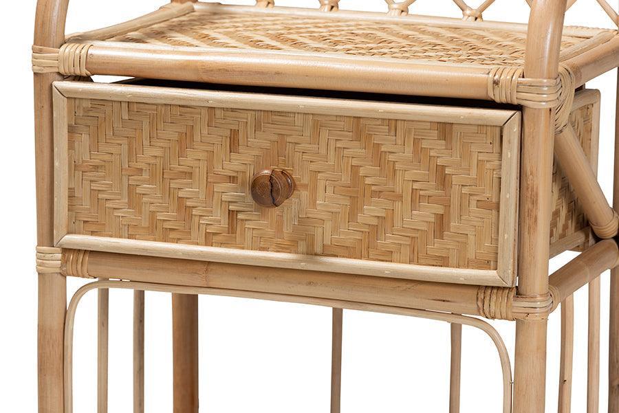 Kobie Modern Bohemian Natural Brown Rattan 1-Drawer Nightstand FredCo