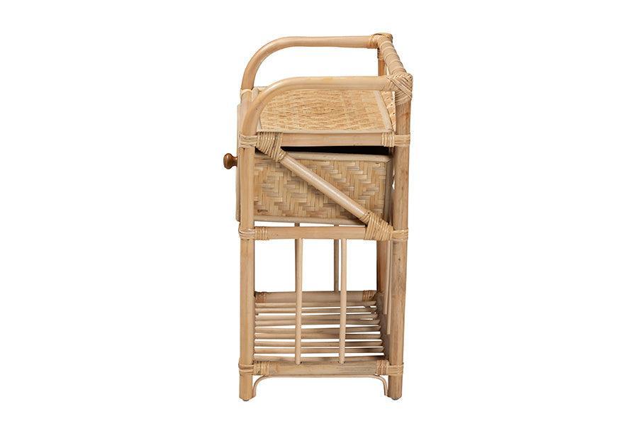 Kobie Modern Bohemian Natural Brown Rattan 1-Drawer Nightstand FredCo