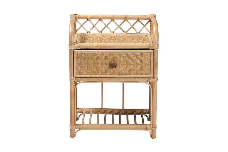 Kobie Modern Bohemian Natural Brown Rattan 1-Drawer Nightstand FredCo