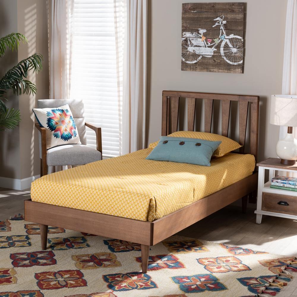 Kuro Modern and Contemporary Walnut Brown Finished Wood Twin Size Platform Bed FredCo