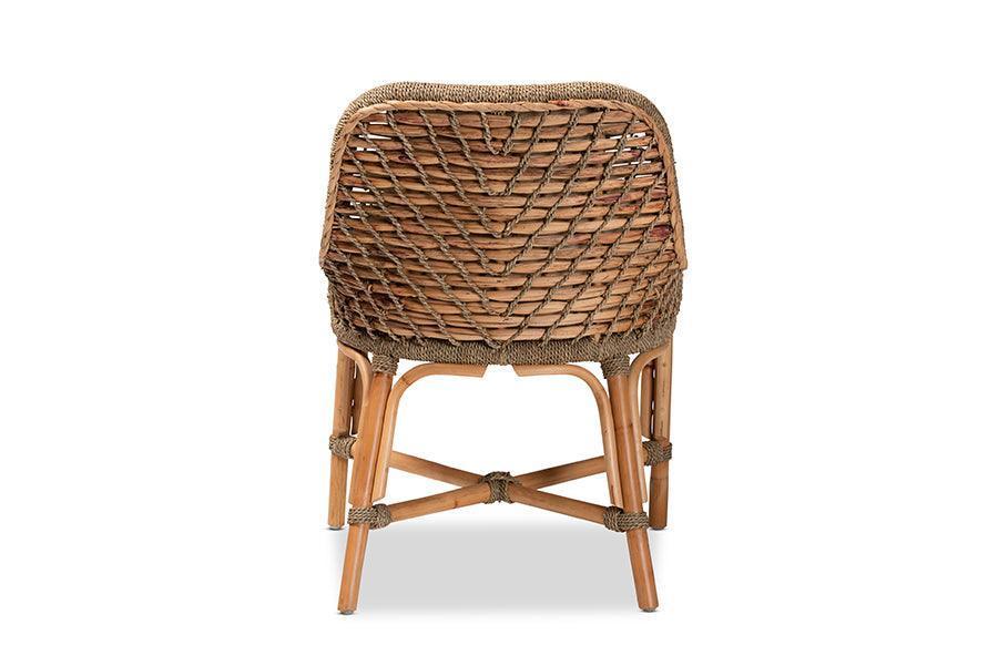 Kyle Modern Bohemian Natural Brown Woven Rattan Dining Side Chair With Cushion FredCo