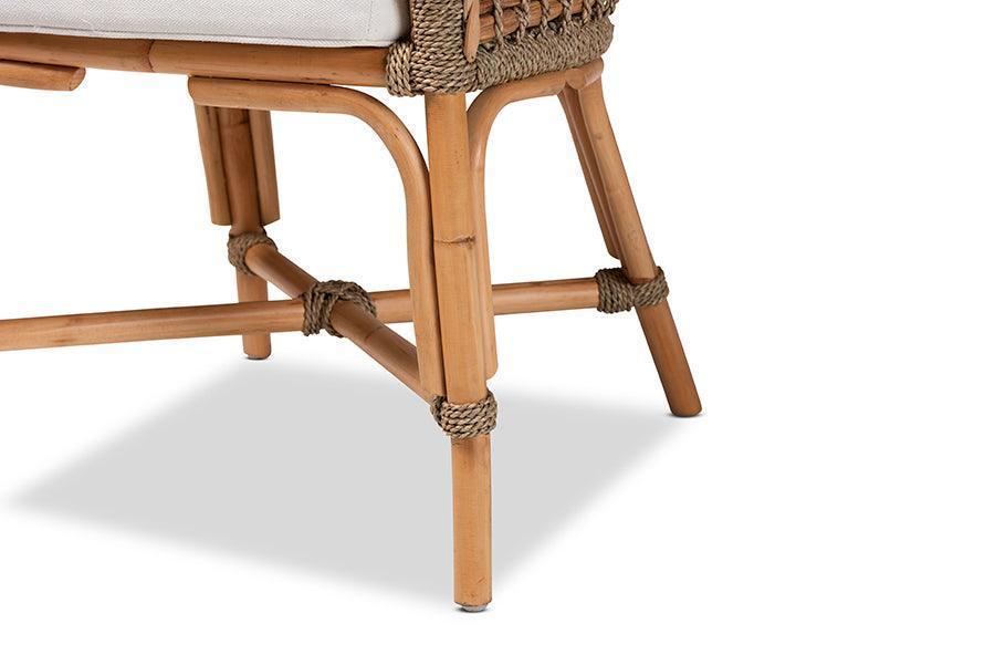 Kyle Modern Bohemian Natural Brown Woven Rattan Dining Side Chair With Cushion FredCo