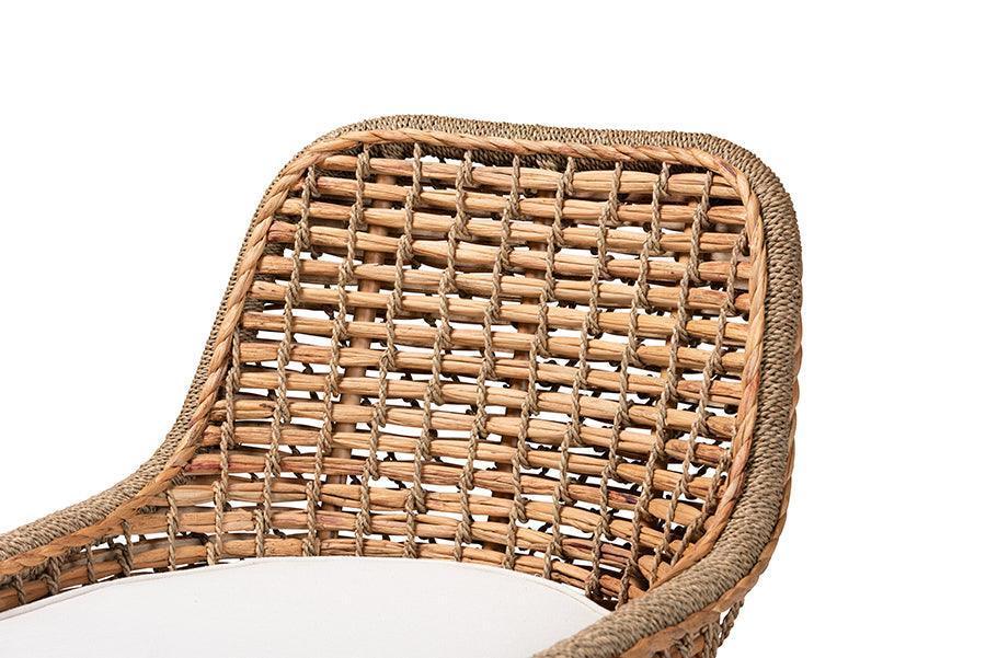 Kyle Modern Bohemian Natural Brown Woven Rattan Dining Side Chair With Cushion FredCo