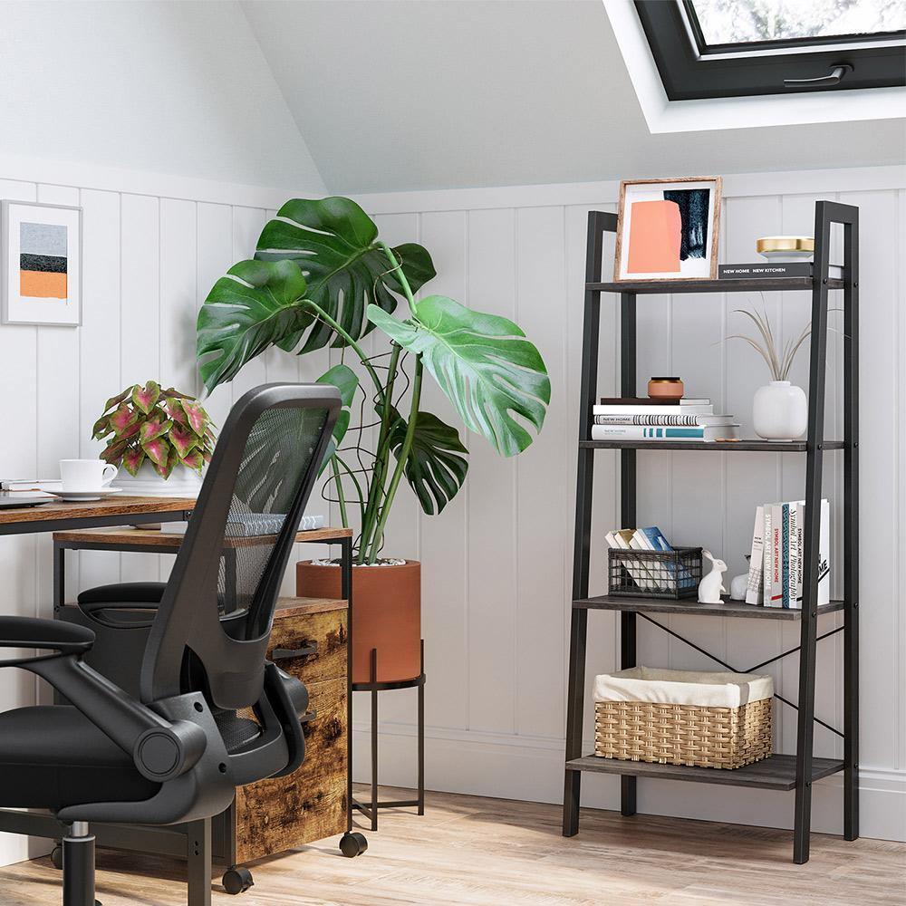 Ladder Shelf Charcoal Gray and Black FredCo
