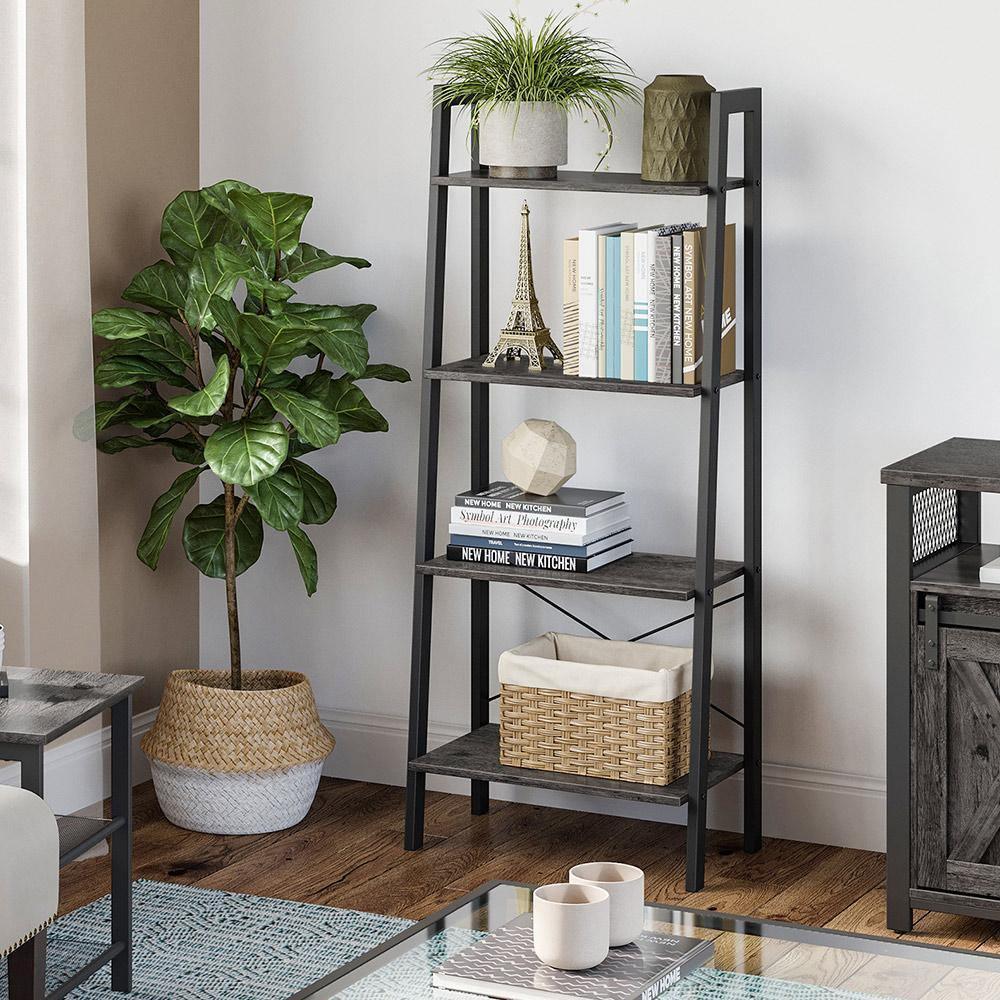 Ladder Shelf Charcoal Gray and Black FredCo