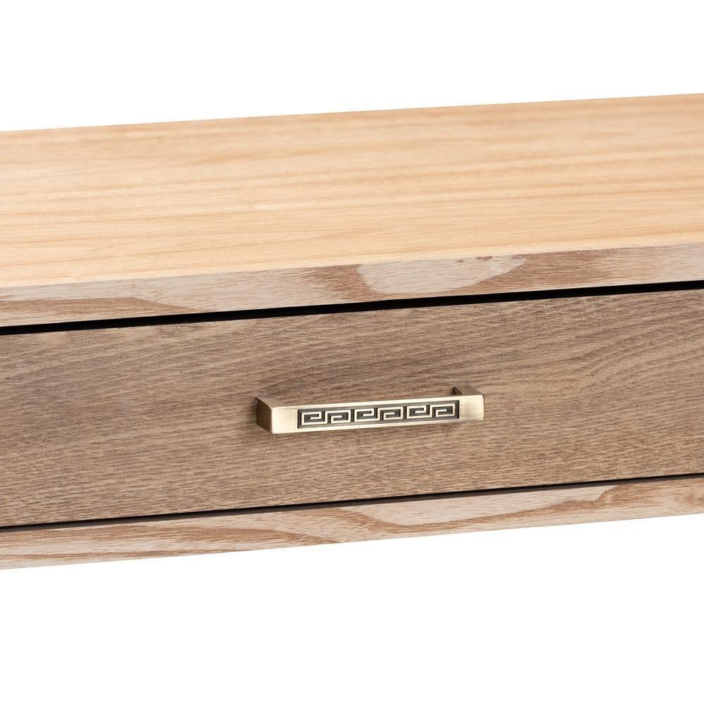 Lafoy Modern and Contemporary Natural Brown Finished Wood and Gold Finished 2-Drawer Console Table FredCo