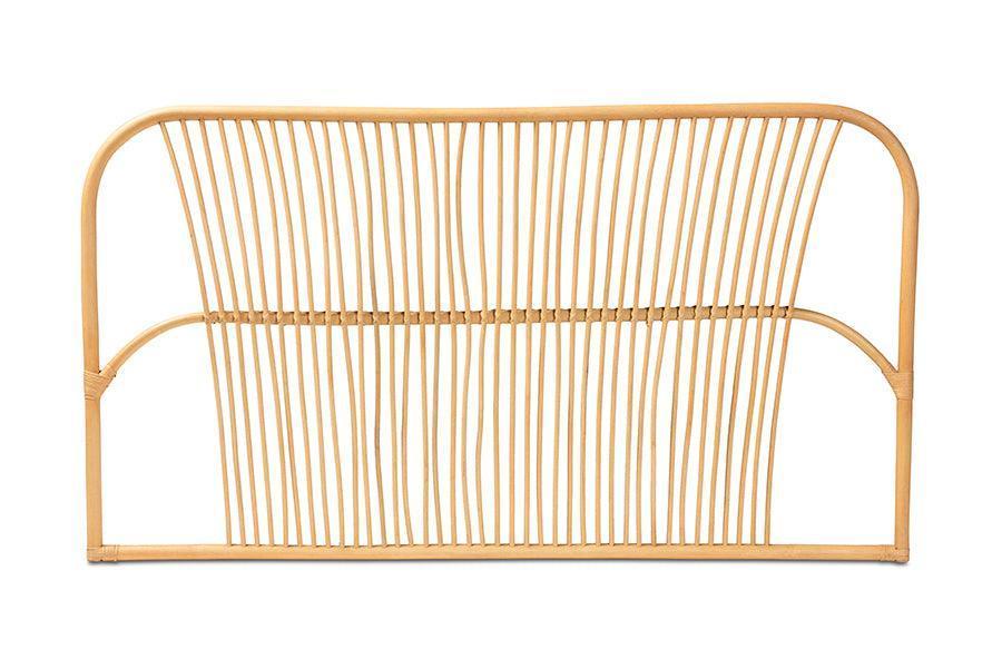 Laina Modern Bohemian Natural Brown Rattan Queen Size Wall-mount Headboard FredCo