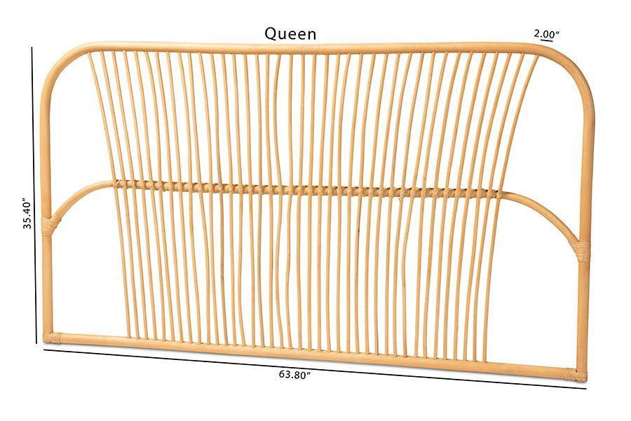 Laina Modern Bohemian Natural Brown Rattan Queen Size Wall-mount Headboard FredCo