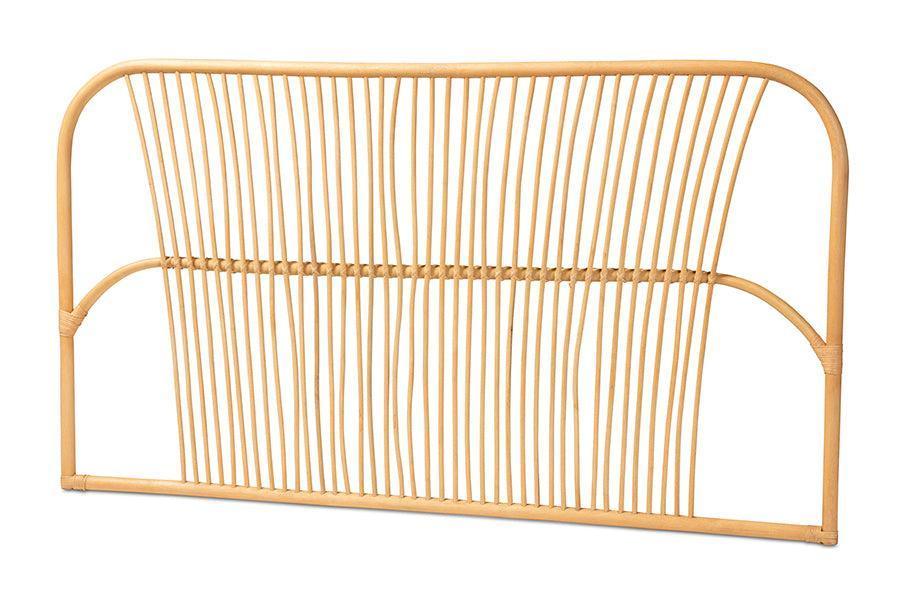 Laina Modern Bohemian Natural Brown Rattan Queen Size Wall-mount Headboard FredCo