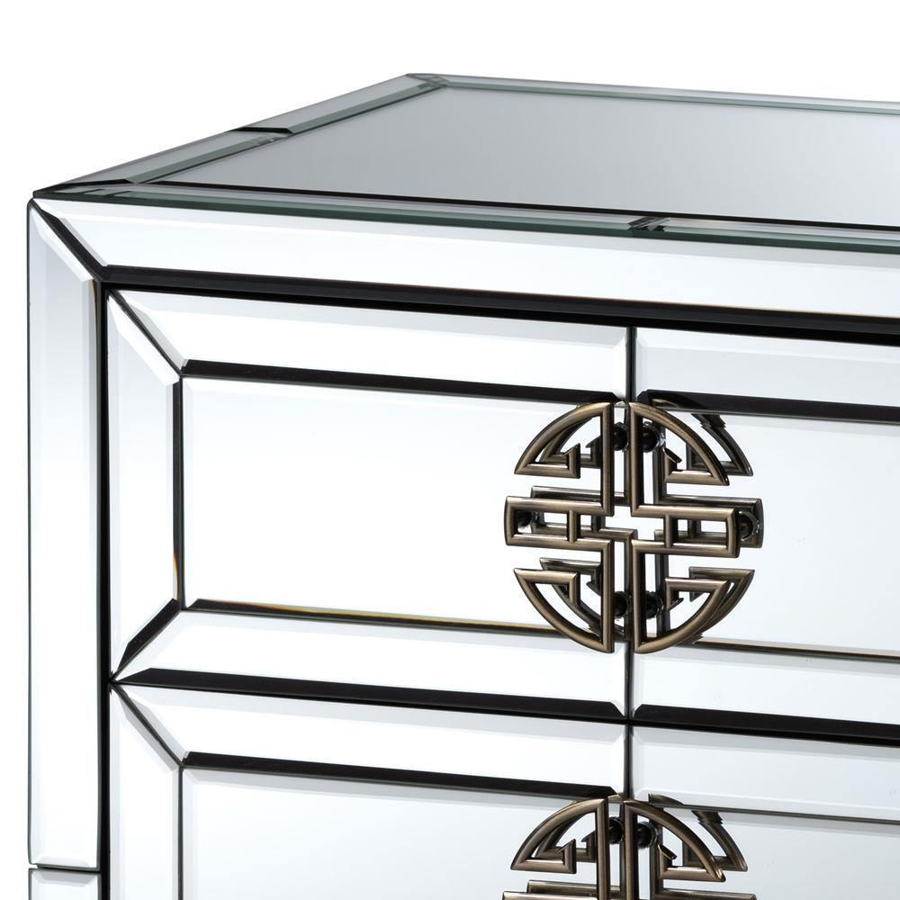 Laken Contemporary Glam and Luxe Mirrored and Antique Bronze Finished 3-Drawer Nightstand FredCo