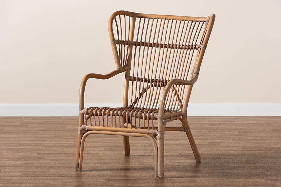 Lamaria Modern Bohmenian Natural Brown Antique Rattan Armchair FredCo