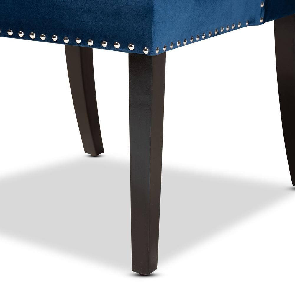 Lamont Modern Contemporary Transitional Navy Blue Velvet Fabric Upholstered and Dark Brown Finished Wood Wingback Dining Chair FredCo