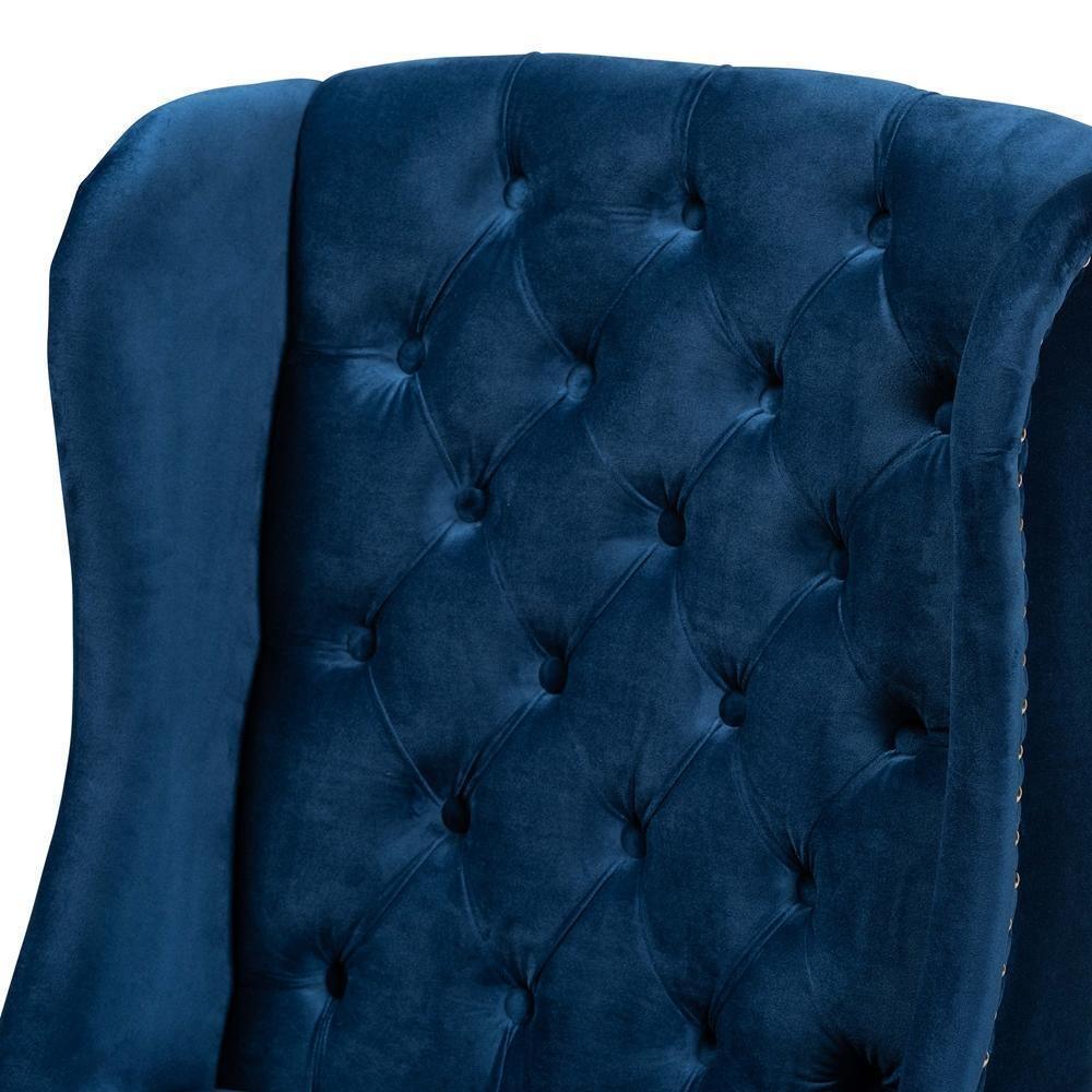 Lamont Modern Contemporary Transitional Navy Blue Velvet Fabric Upholstered and Dark Brown Finished Wood Wingback Dining Chair FredCo