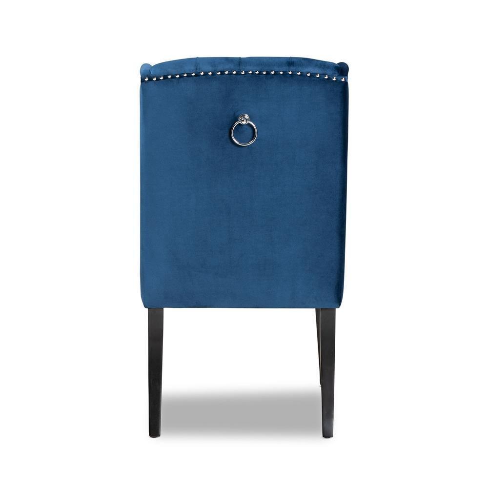Lamont Modern Contemporary Transitional Navy Blue Velvet Fabric Upholstered and Dark Brown Finished Wood Wingback Dining Chair FredCo