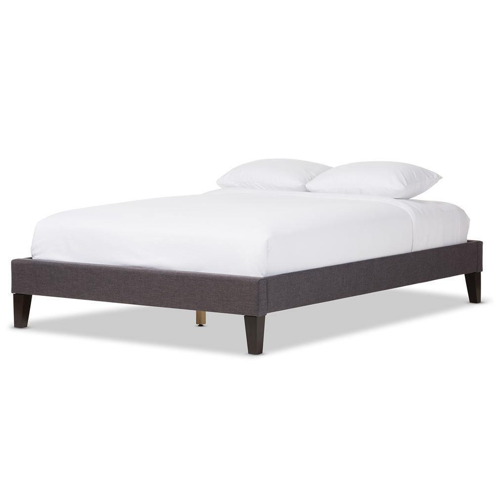 Lancashire Modern and Contemporary Grey Fabric Upholstered Full Size Bed Frame with Tapered Legs FredCo