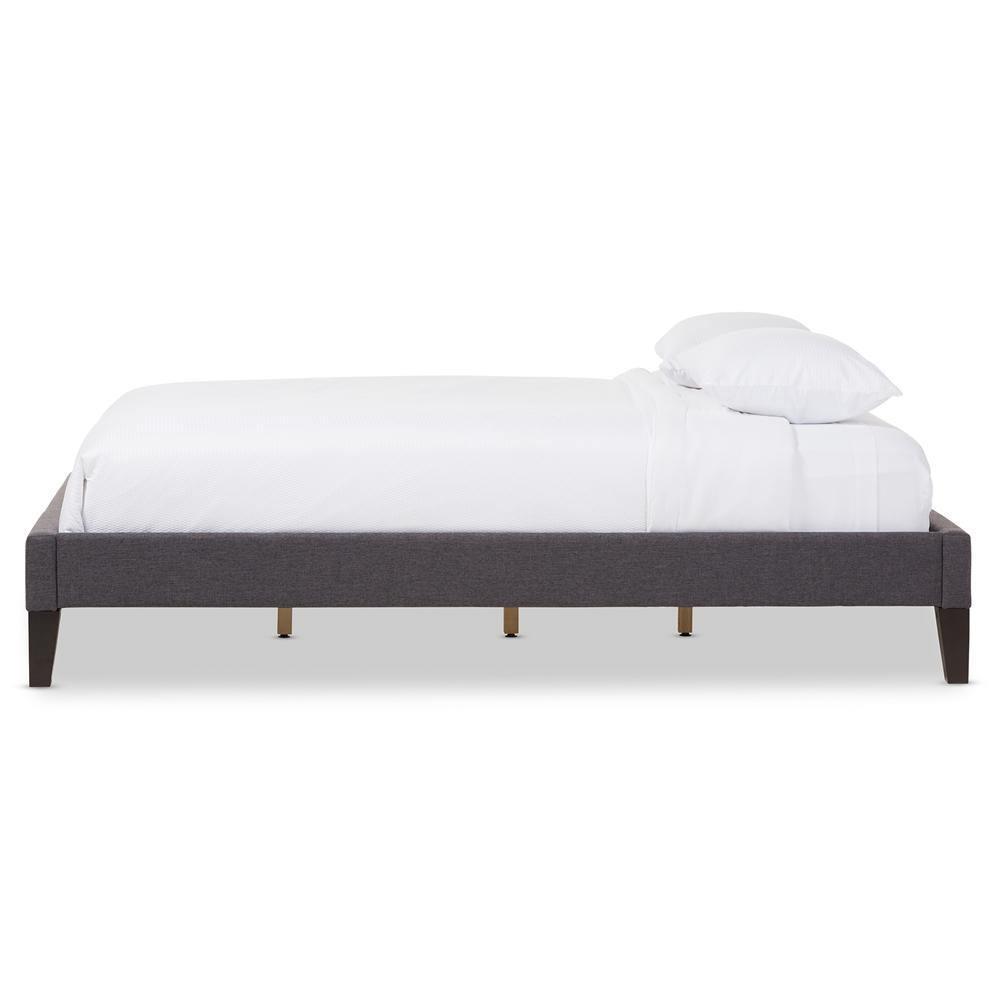 Lancashire Modern and Contemporary Grey Fabric Upholstered Full Size Bed Frame with Tapered Legs FredCo