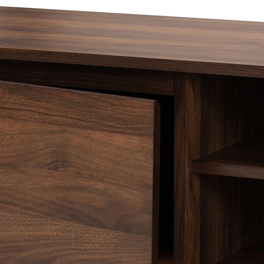 Landen Mid-Century Modern Walnut Brown and Gold Finished Wood TV Stand FredCo