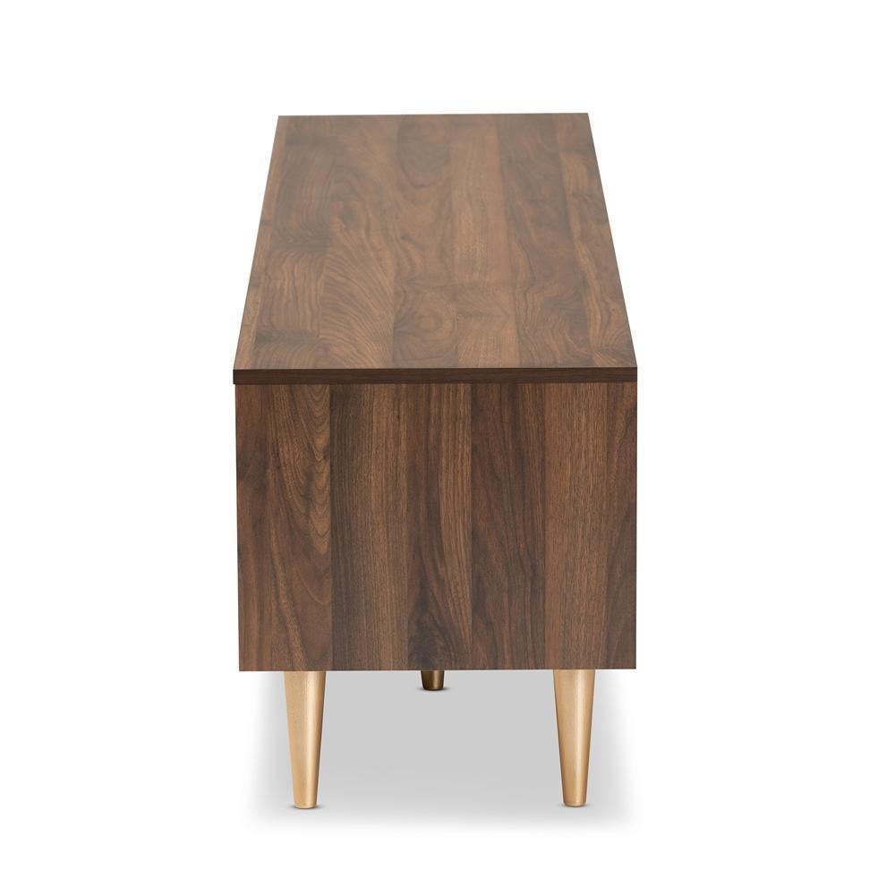 Landen Mid-Century Modern Walnut Brown and Gold Finished Wood TV Stand FredCo