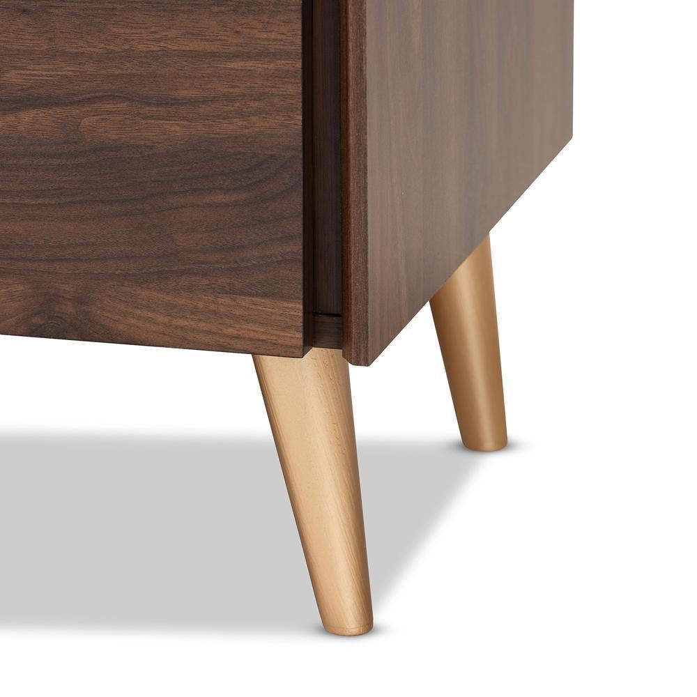 Landen Mid-Century Modern Walnut Brown and Gold Finished Wood TV Stand FredCo