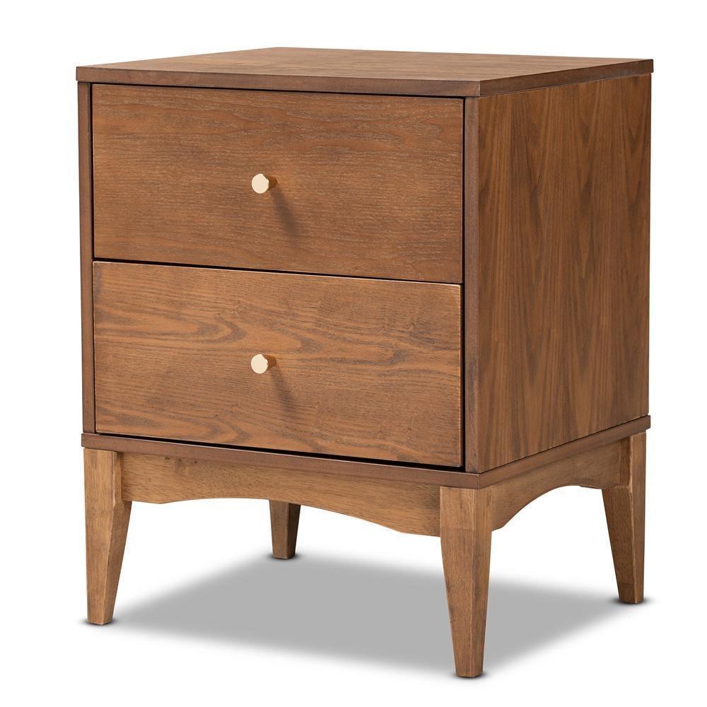Landis Mid-Century Modern Ash Walnut Finished Wood 2-Drawer Nightstand FredCo