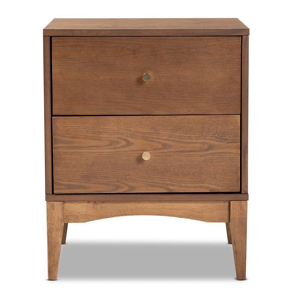 Landis Mid-Century Modern Ash Walnut Finished Wood 2-Drawer Nightstand FredCo