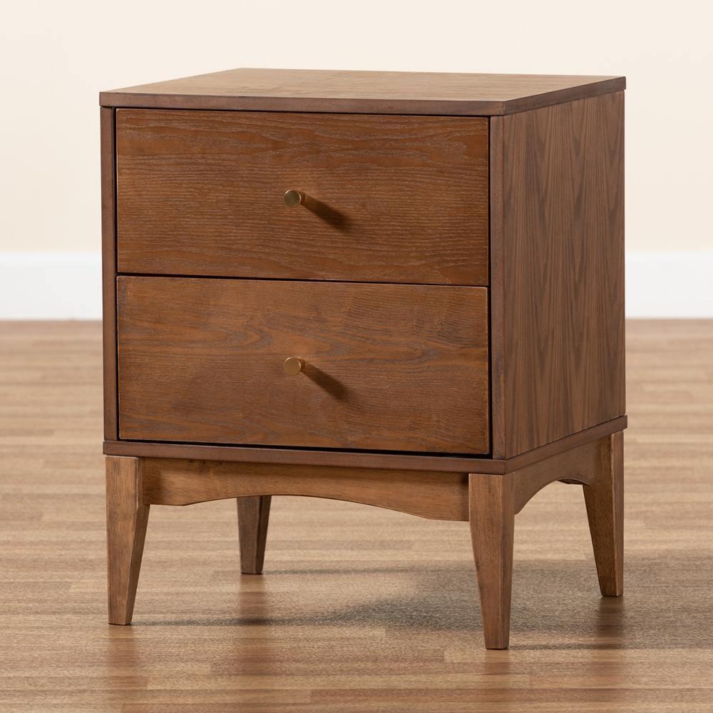 Landis Mid-Century Modern Ash Walnut Finished Wood 2-Drawer Nightstand FredCo