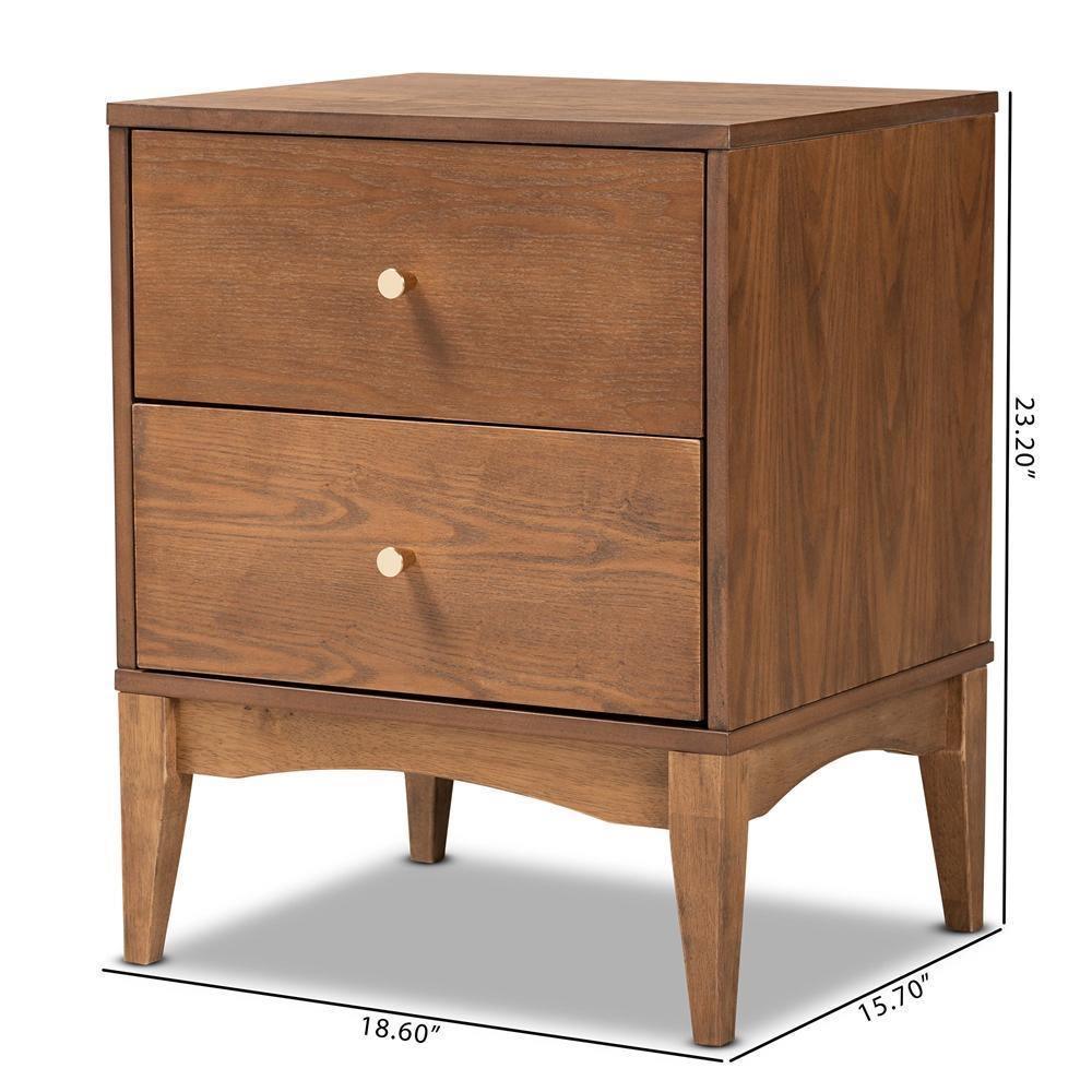 Landis Mid-Century Modern Ash Walnut Finished Wood 2-Drawer Nightstand FredCo