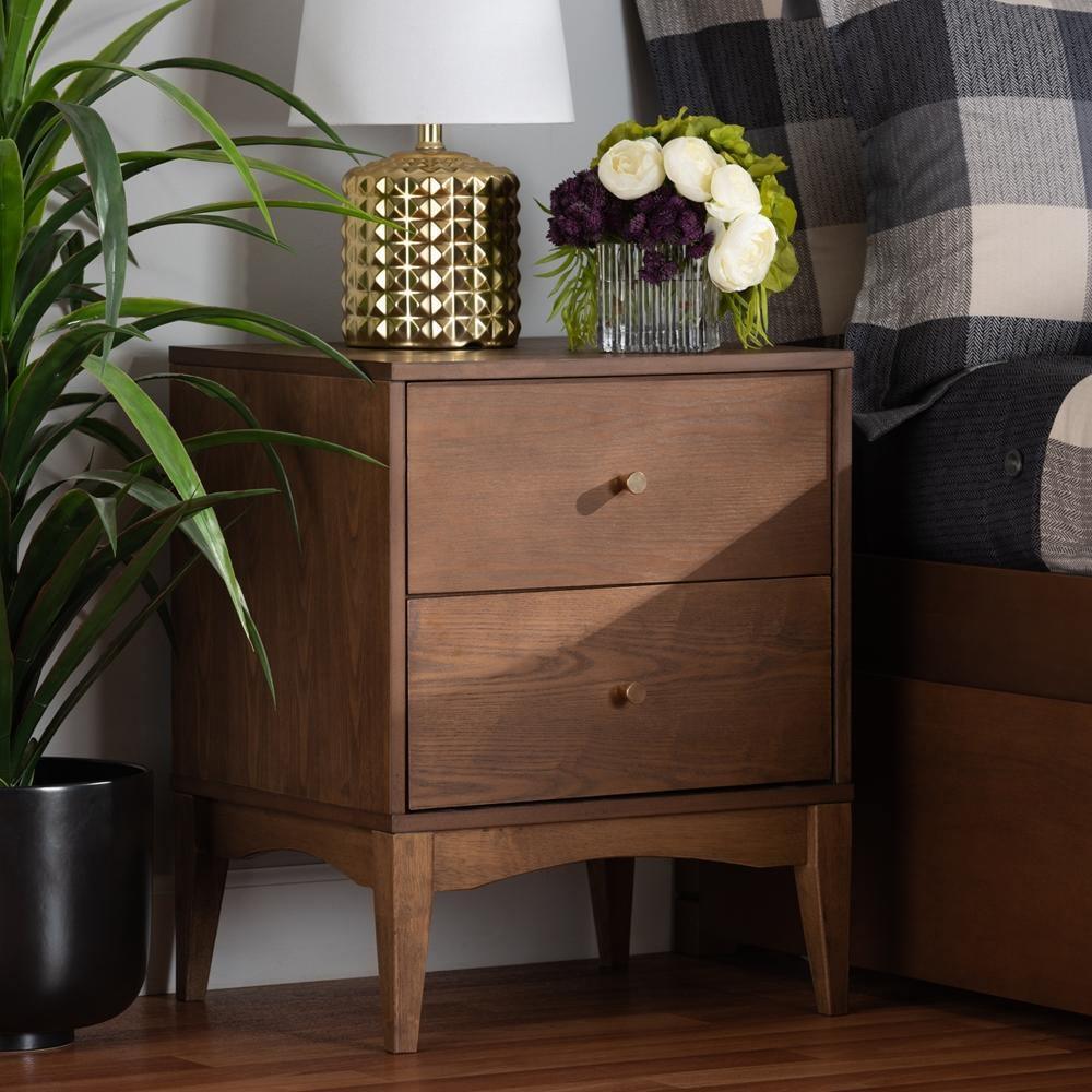 Landis Mid-Century Modern Ash Walnut Finished Wood 2-Drawer Nightstand FredCo