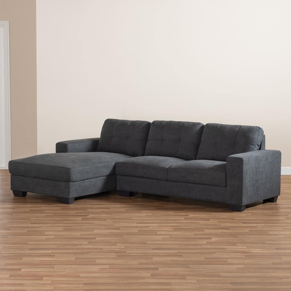 Langley Modern and Contemporary Dark Grey Fabric Upholstered Sectional Sofa with Left Facing Chaise FredCo