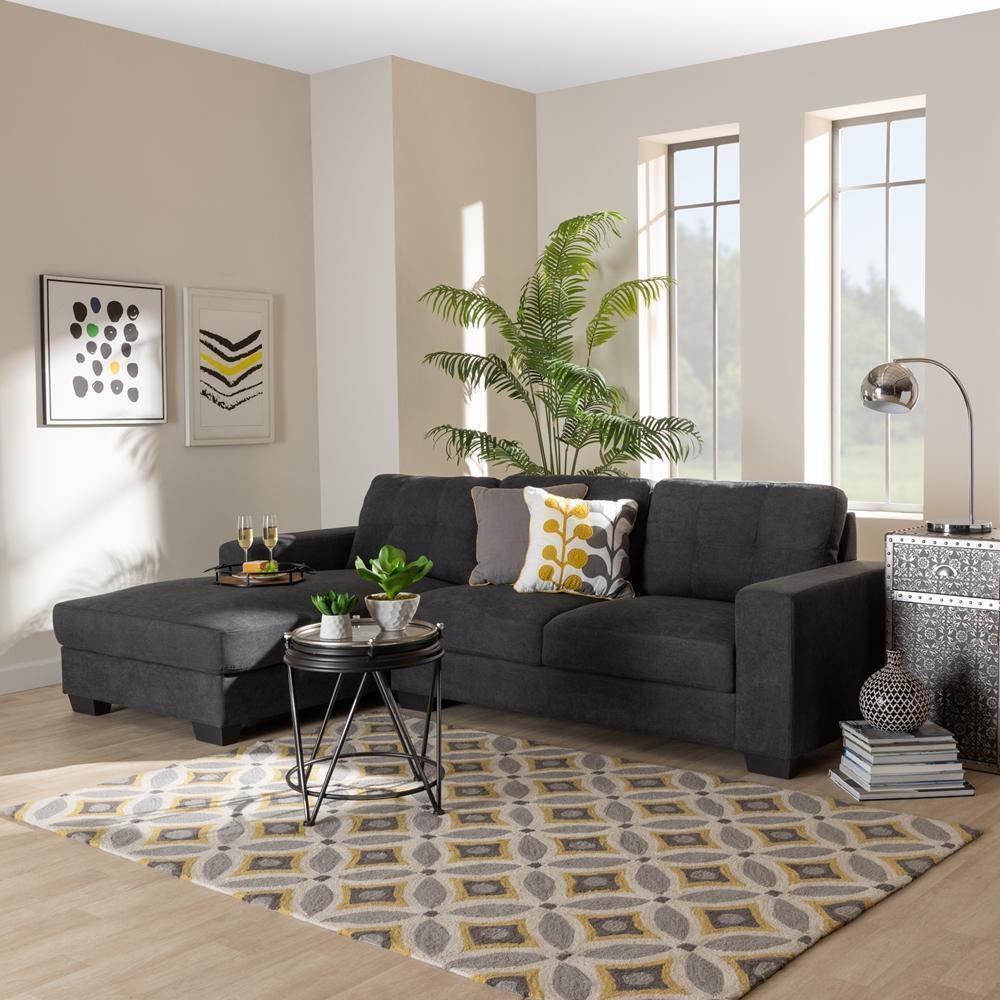 Langley Modern and Contemporary Dark Grey Fabric Upholstered Sectional Sofa with Left Facing Chaise FredCo