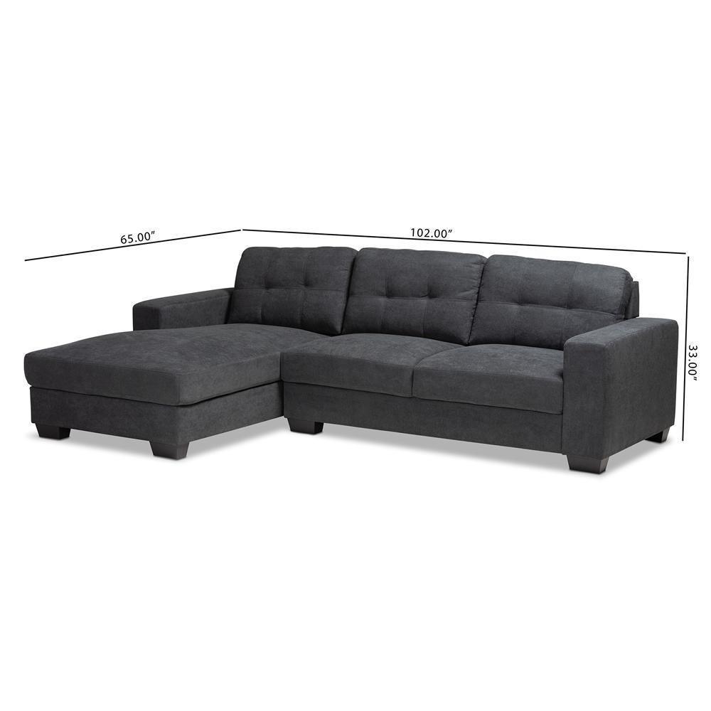 Langley Modern and Contemporary Dark Grey Fabric Upholstered Sectional Sofa with Left Facing Chaise FredCo