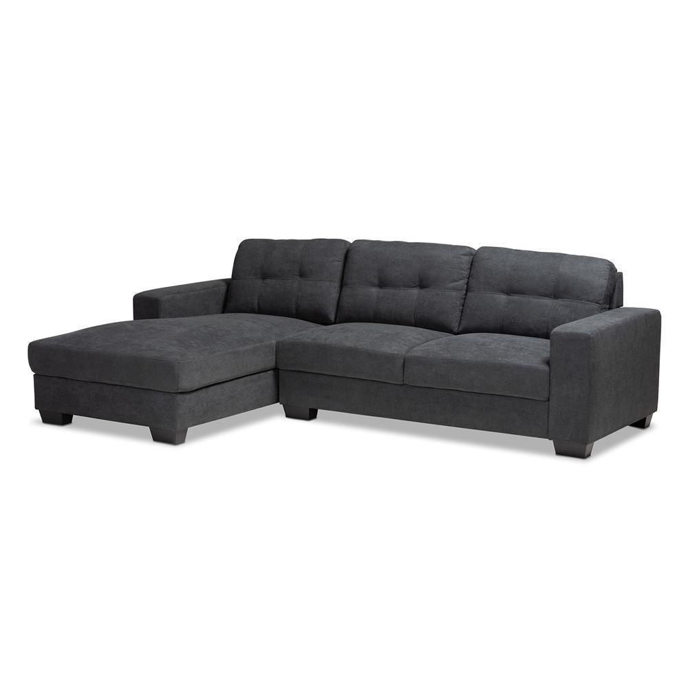 Langley Modern and Contemporary Dark Grey Fabric Upholstered Sectional Sofa with Left Facing Chaise FredCo