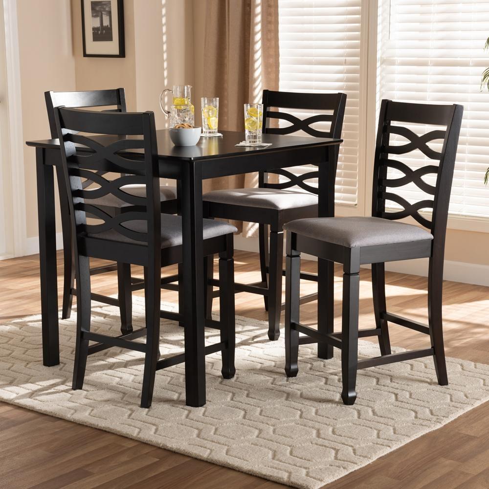 Lanier Modern and Contemporary Gray Fabric Upholstered Espresso Brown Finished 5-Piece Wood Pub Set FredCo