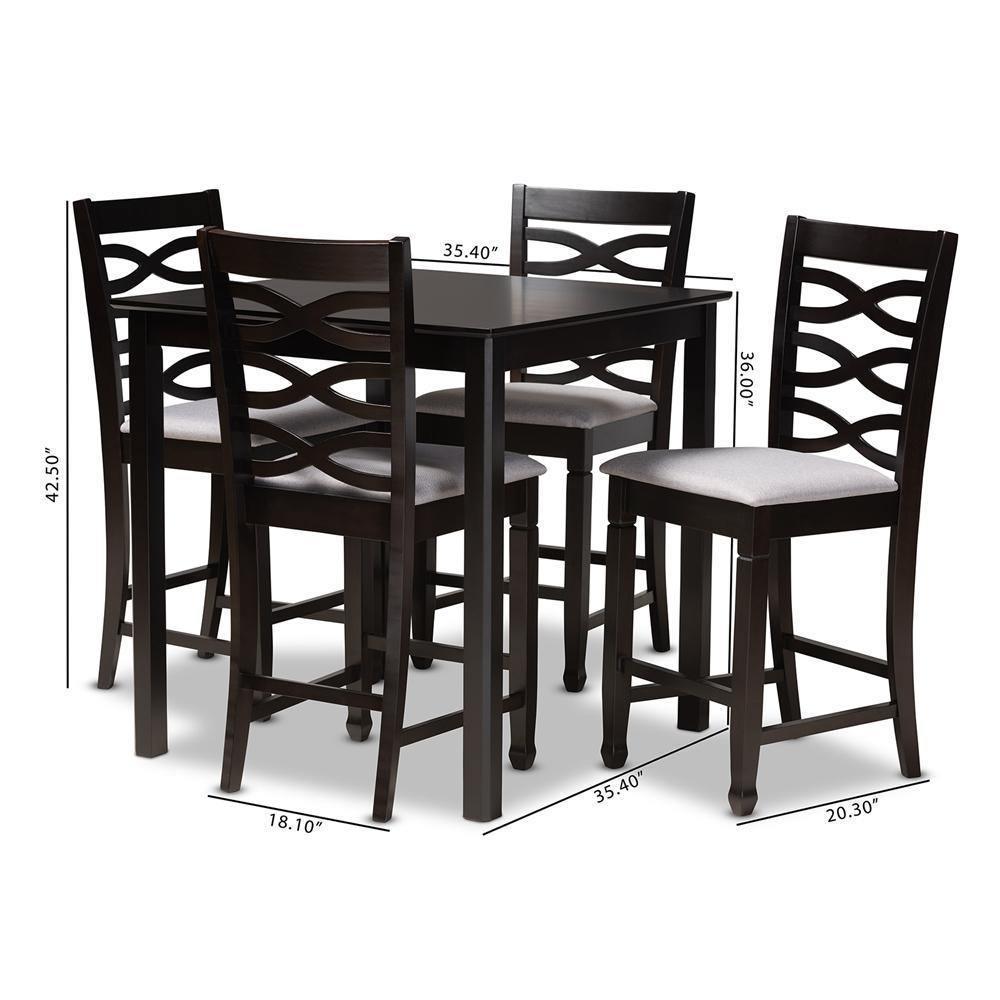Lanier Modern and Contemporary Gray Fabric Upholstered Espresso Brown Finished 5-Piece Wood Pub Set FredCo