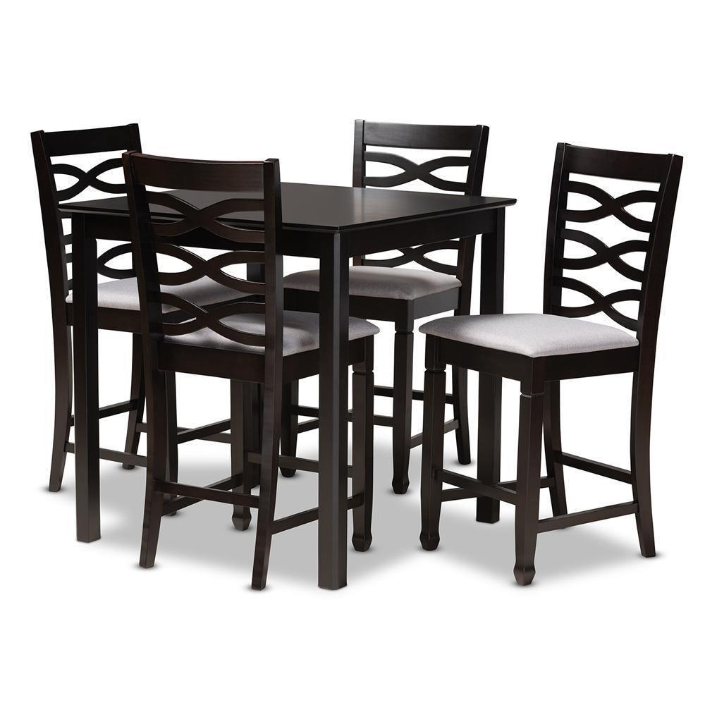 Lanier Modern and Contemporary Gray Fabric Upholstered Espresso Brown Finished 5-Piece Wood Pub Set FredCo