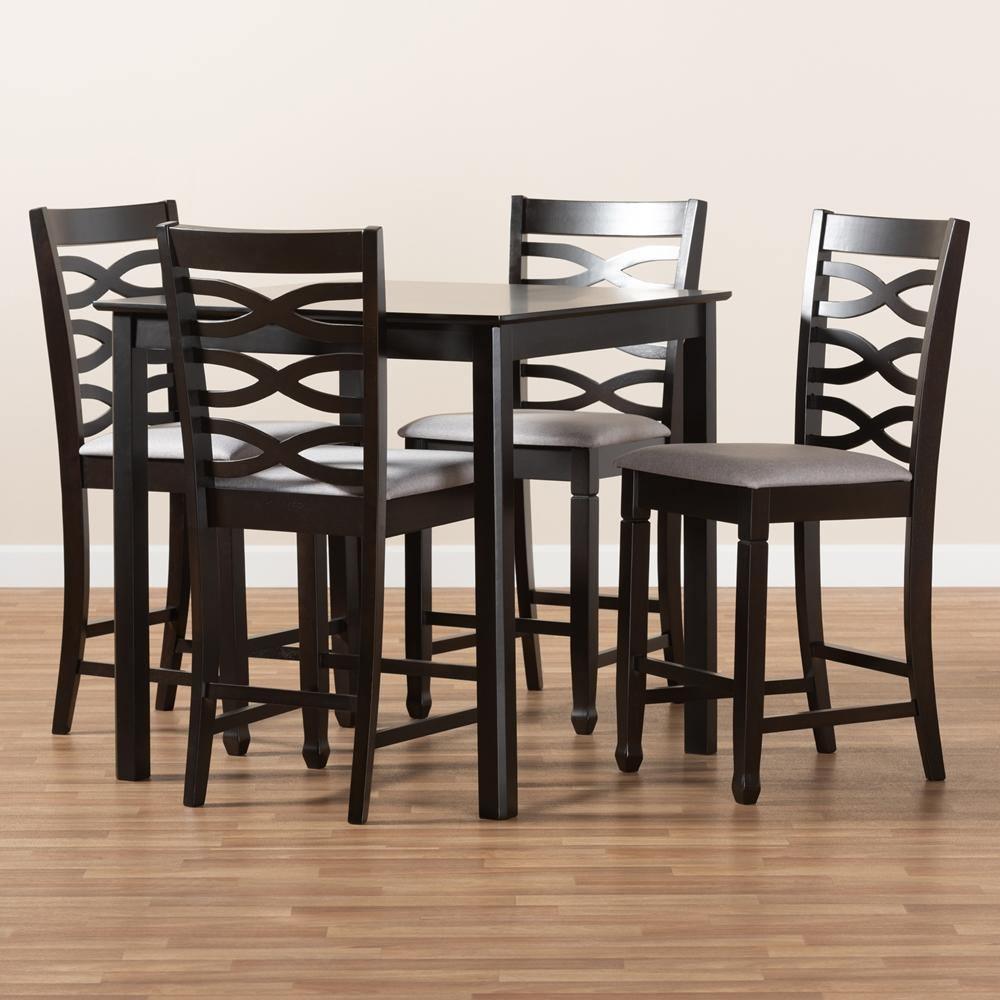 Lanier Modern and Contemporary Gray Fabric Upholstered Espresso Brown Finished 5-Piece Wood Pub Set FredCo